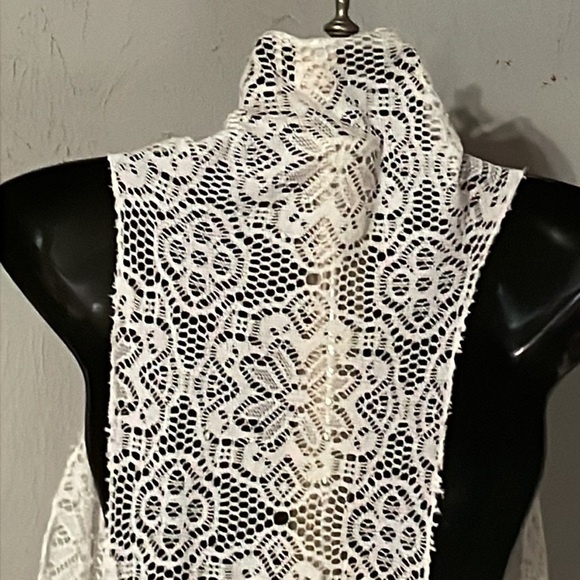 OS Vintage 1988 Time USA cream ivory lace sleeveless open long cardigan - Picture 9 of 12